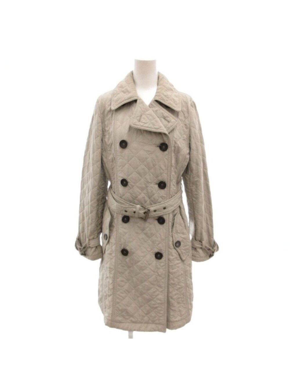 Max Mara Weekend Line Quilted Trench Coat Long Greige Double Breasted 36